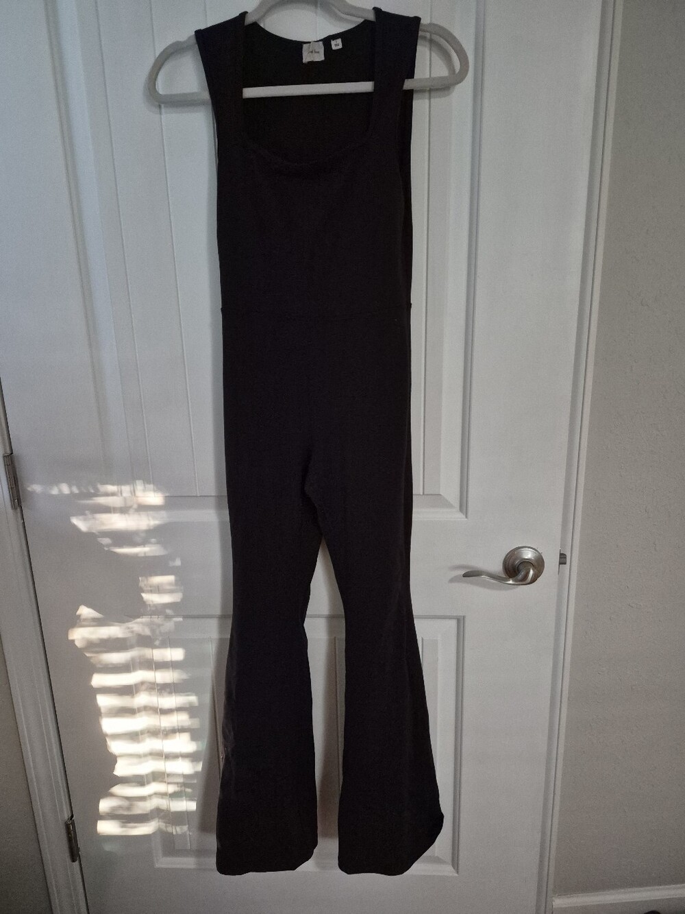 Wilfred Free Aritzia Black Knit Square Neck Flare Leg Jumpsuit Size Small